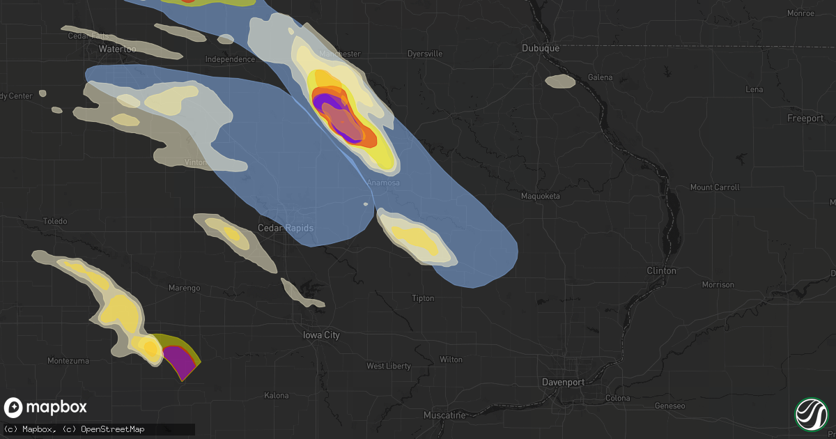 Hail map in Olin, IA on August 7, 2026