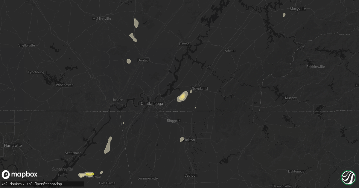 Hail map in Ooltewah, TN on August 7, 2026