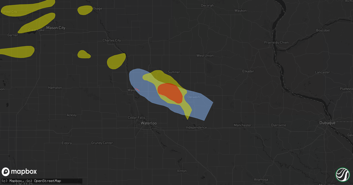 Hail map in Oran, IA on August 7, 2026