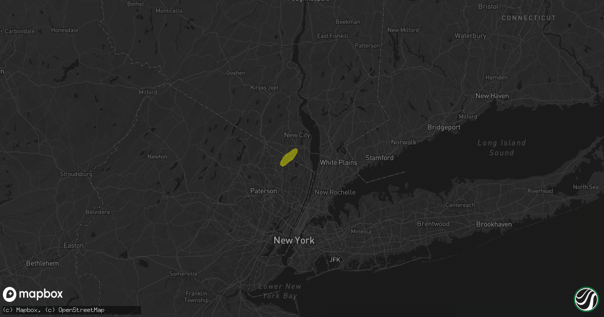 Hail map in Orangeburg, NY on August 7, 2026