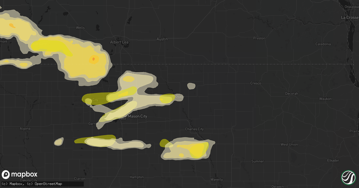 Hail map in Osage, IA on August 7, 2026