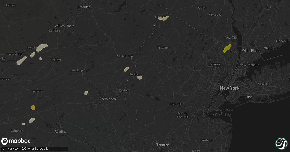 Hail map in Oxford, NJ on August 7, 2026