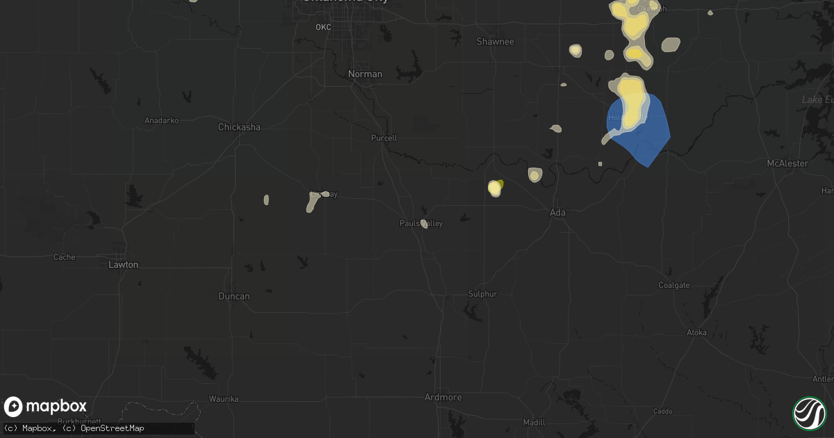 Hail map in Pauls Valley, OK on August 7, 2026