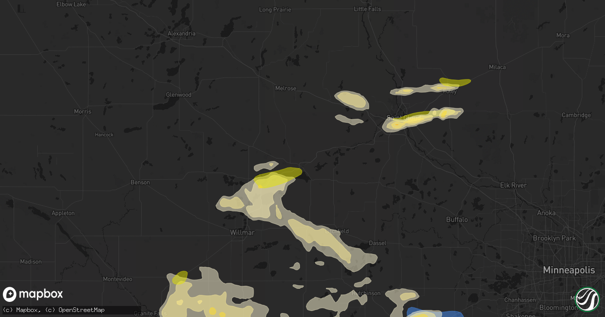 Hail map in Paynesville, MN on August 7, 2026