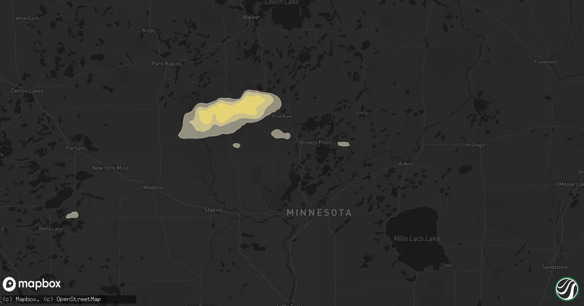 Hail map in Pequot Lakes, MN on August 7, 2026
