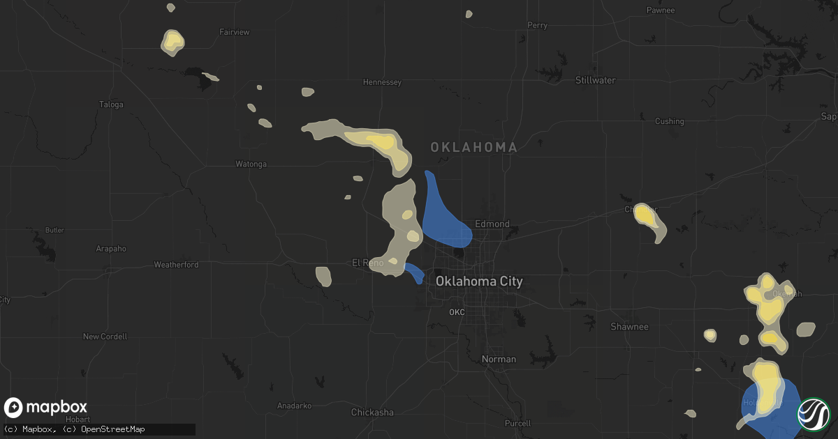 Hail map in Piedmont, OK on August 7, 2026