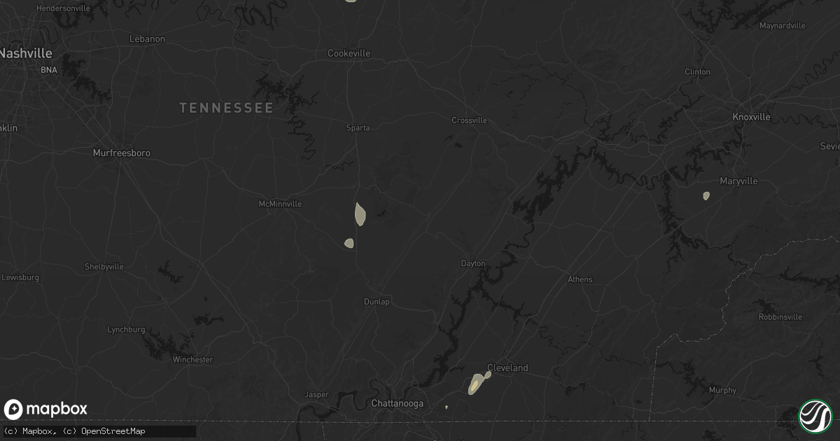 Hail map in Pikeville, TN on August 7, 2026