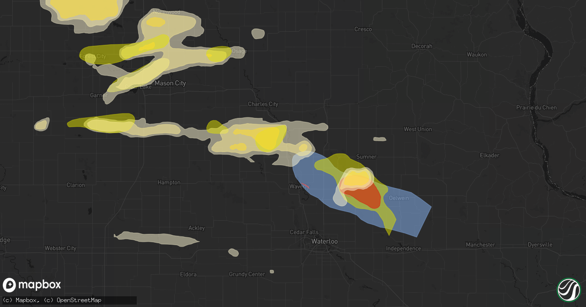 Hail map in Plainfield, IA on August 7, 2026