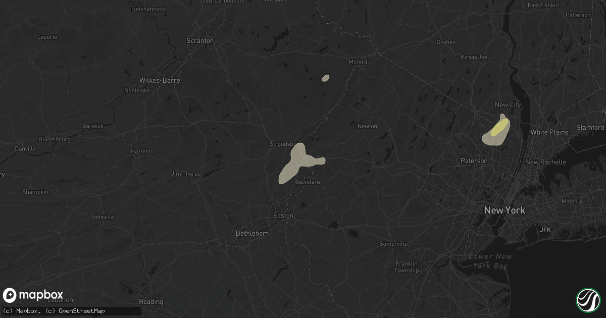 Hail map in Portland, PA on August 7, 2026