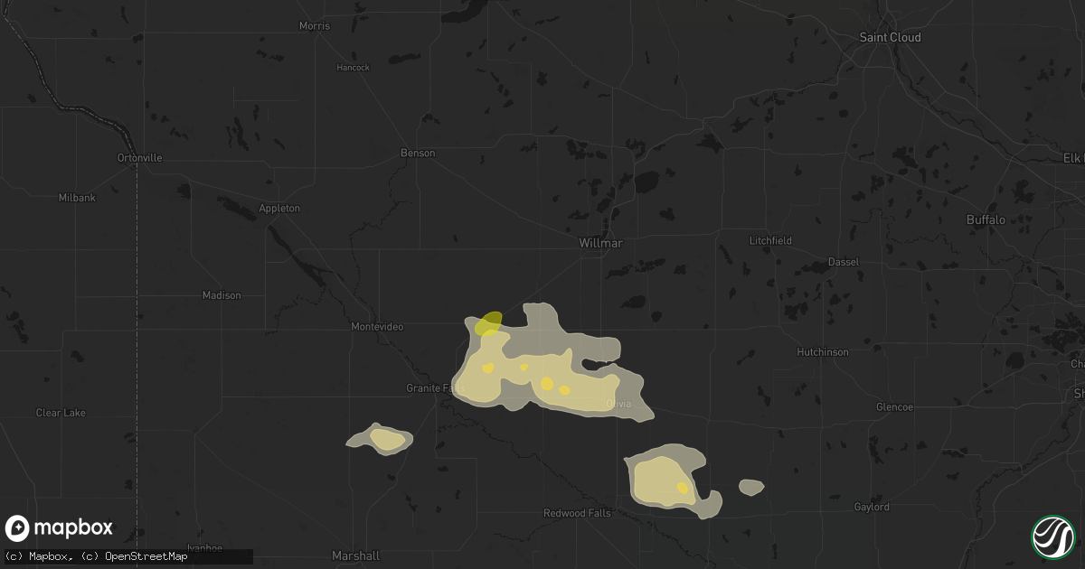 Hail map in Raymond, MN on August 7, 2026
