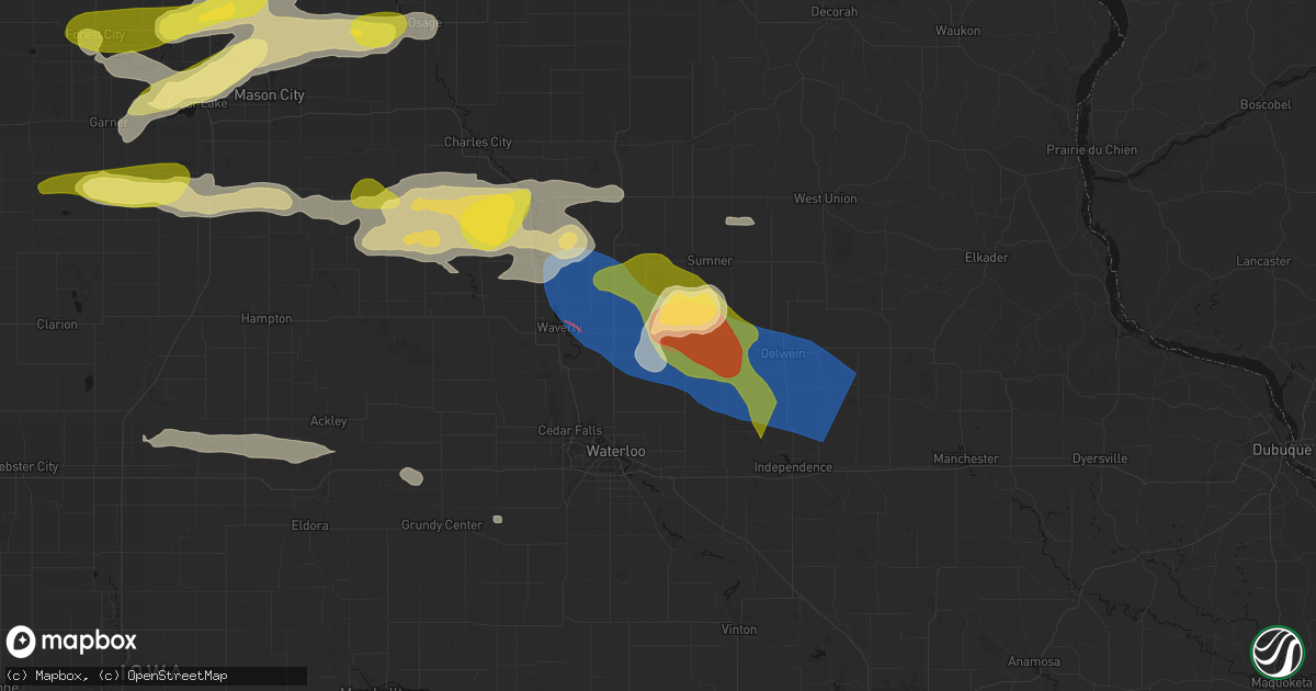 Hail map in Readlyn, IA on August 7, 2026