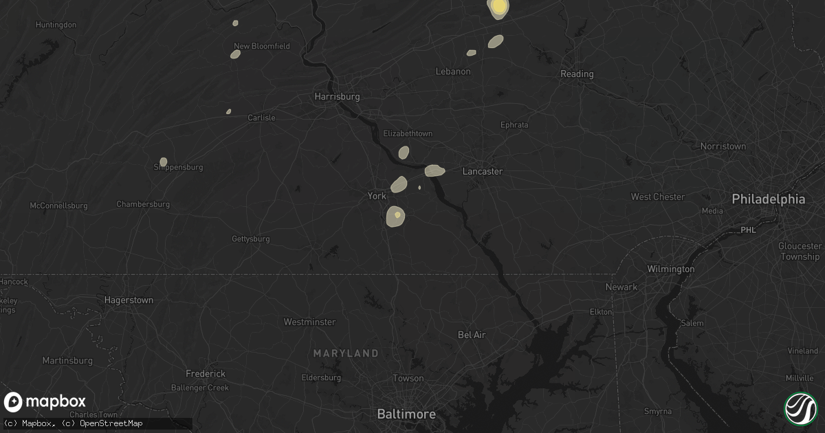 Hail map in Red Lion, PA on August 7, 2026