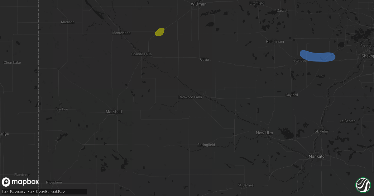 Hail map in Redwood Falls, MN on August 7, 2026