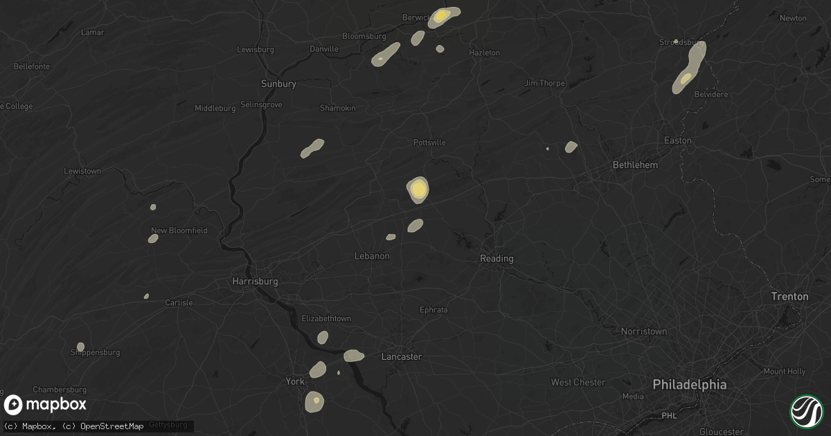 Hail map in Rehrersburg, PA on August 7, 2026
