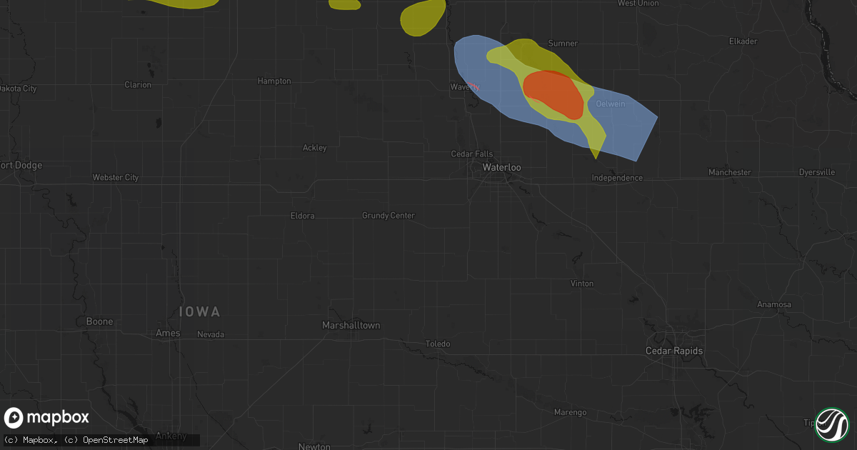 Hail map in Reinbeck, IA on August 7, 2026