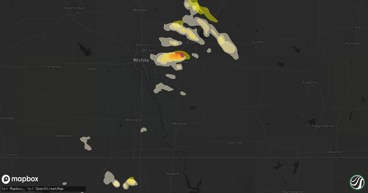 Hail map in Rock, KS on August 7, 2026