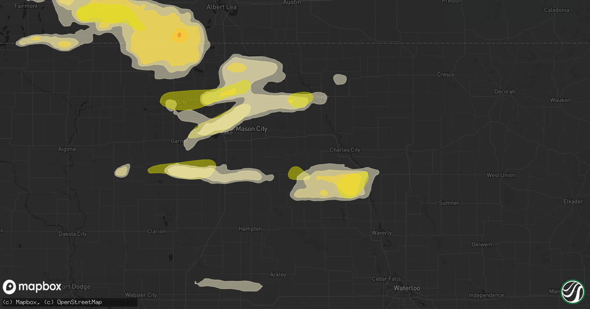 Hail map in Rockford, IA on August 7, 2026