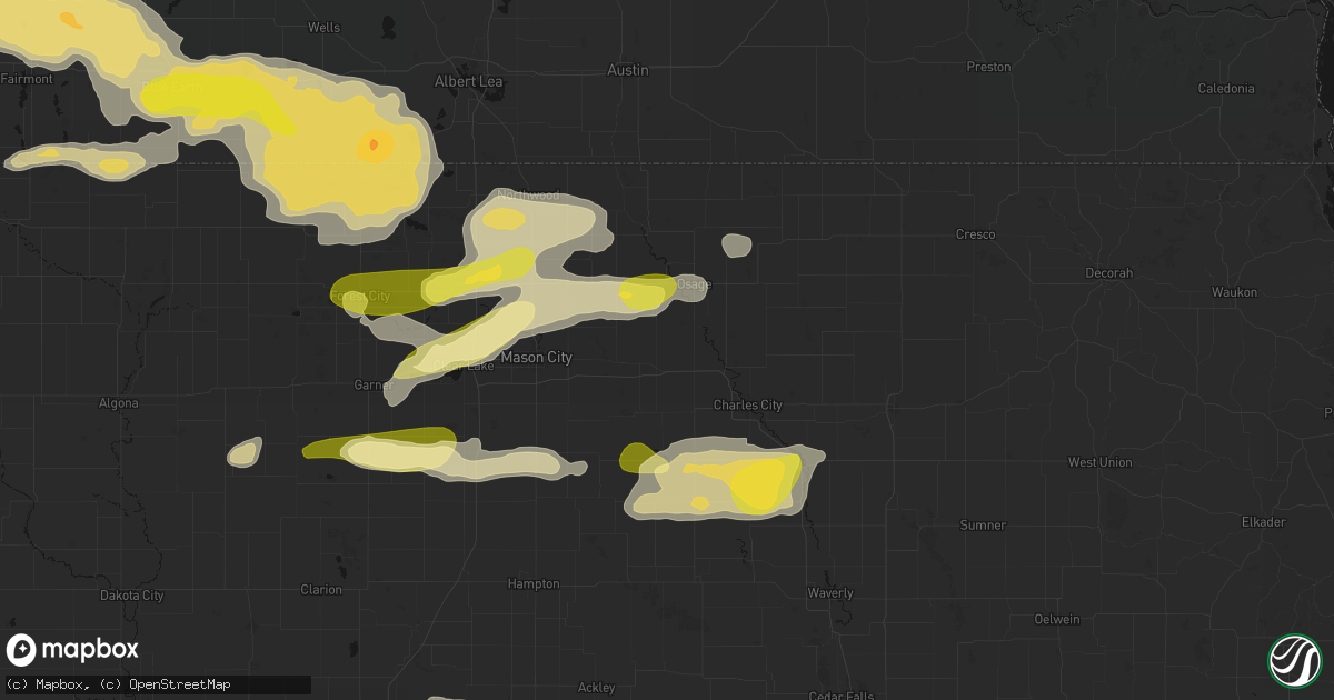 Hail map in Rudd, IA on August 7, 2026