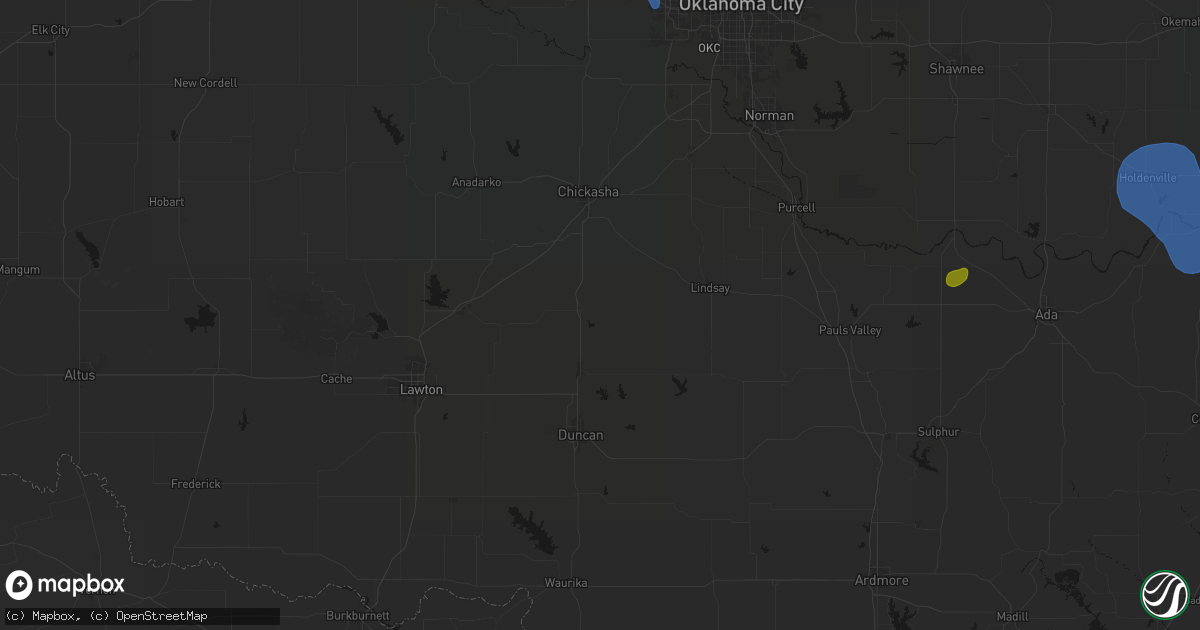 Hail map in Rush Springs, OK on August 7, 2026
