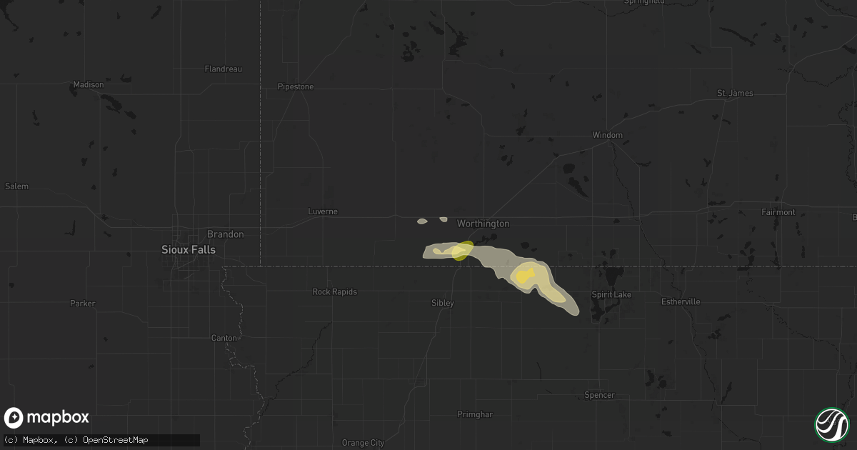 Hail map in Rushmore, MN on August 7, 2026