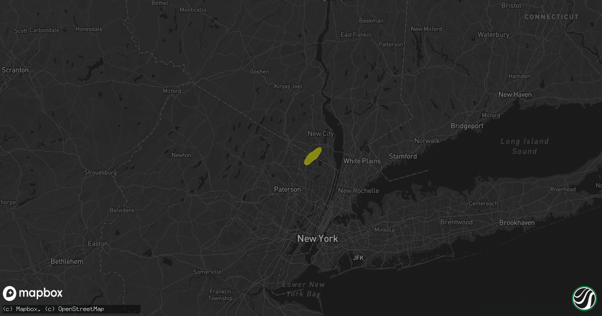 Hail map in Saddle River, NJ on August 7, 2026