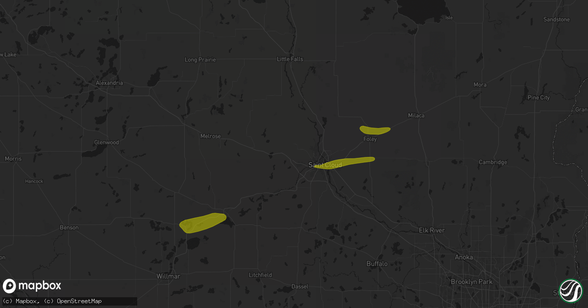 Hail map in Saint Joseph, MN on August 7, 2026