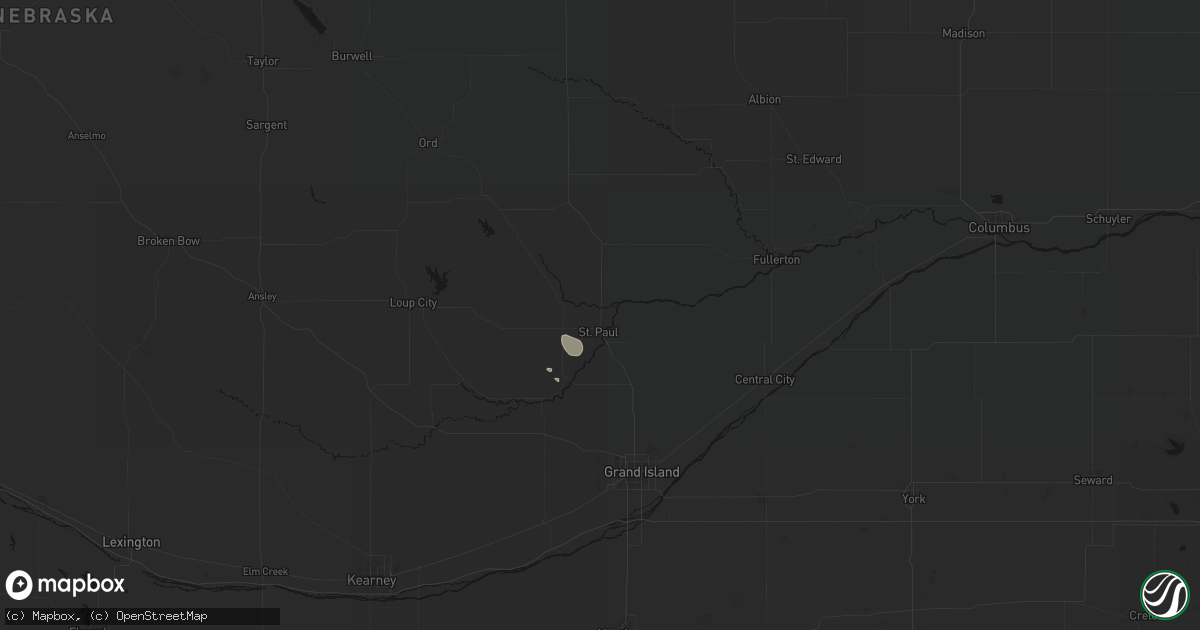 Hail map in Saint Paul, NE on August 7, 2026