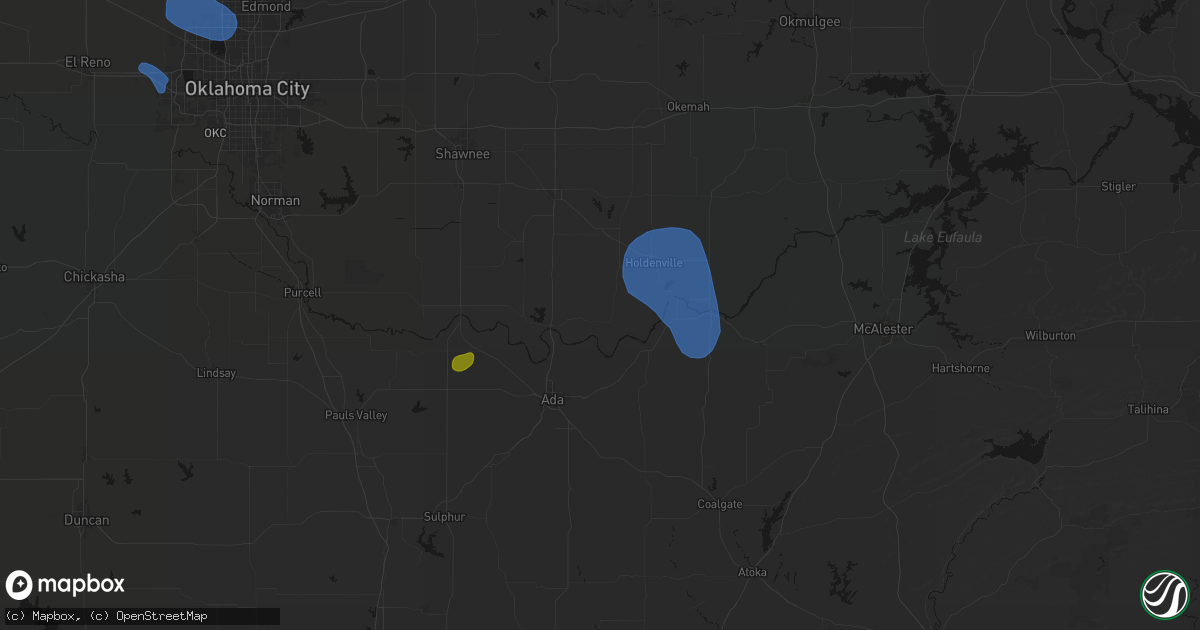 Hail map in Sasakwa, OK on August 7, 2026