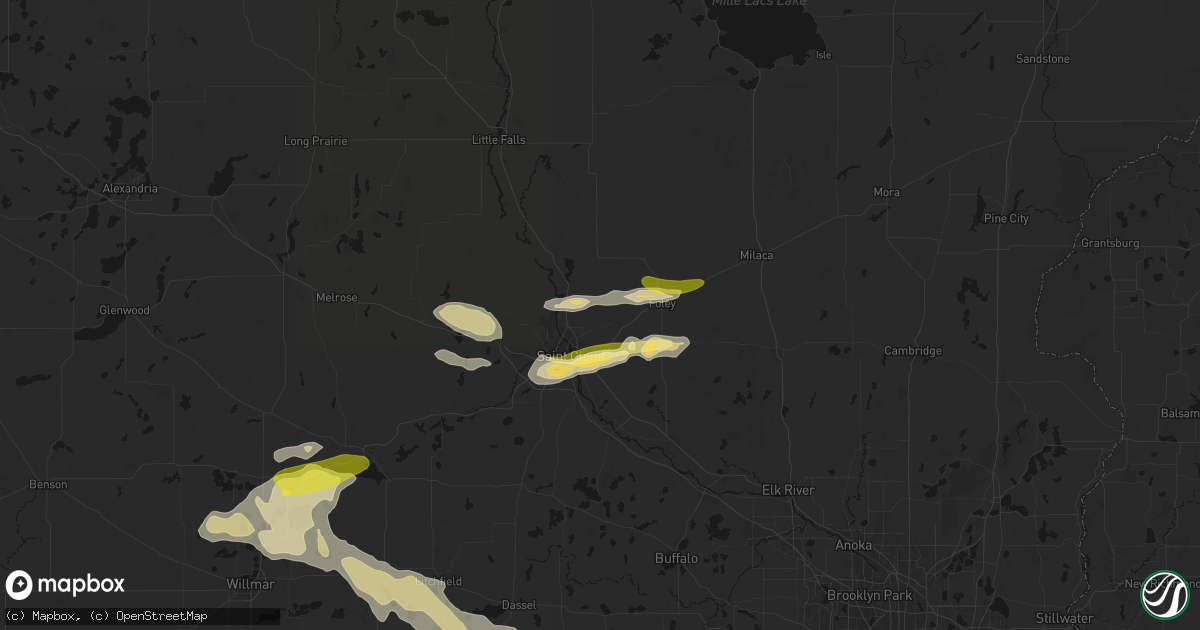 Hail map in Sauk Rapids, MN on August 7, 2026