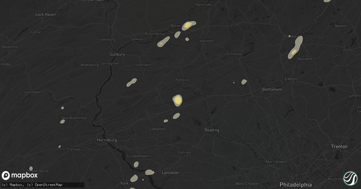 Hail map in Schuylkill Haven, PA on August 7, 2026