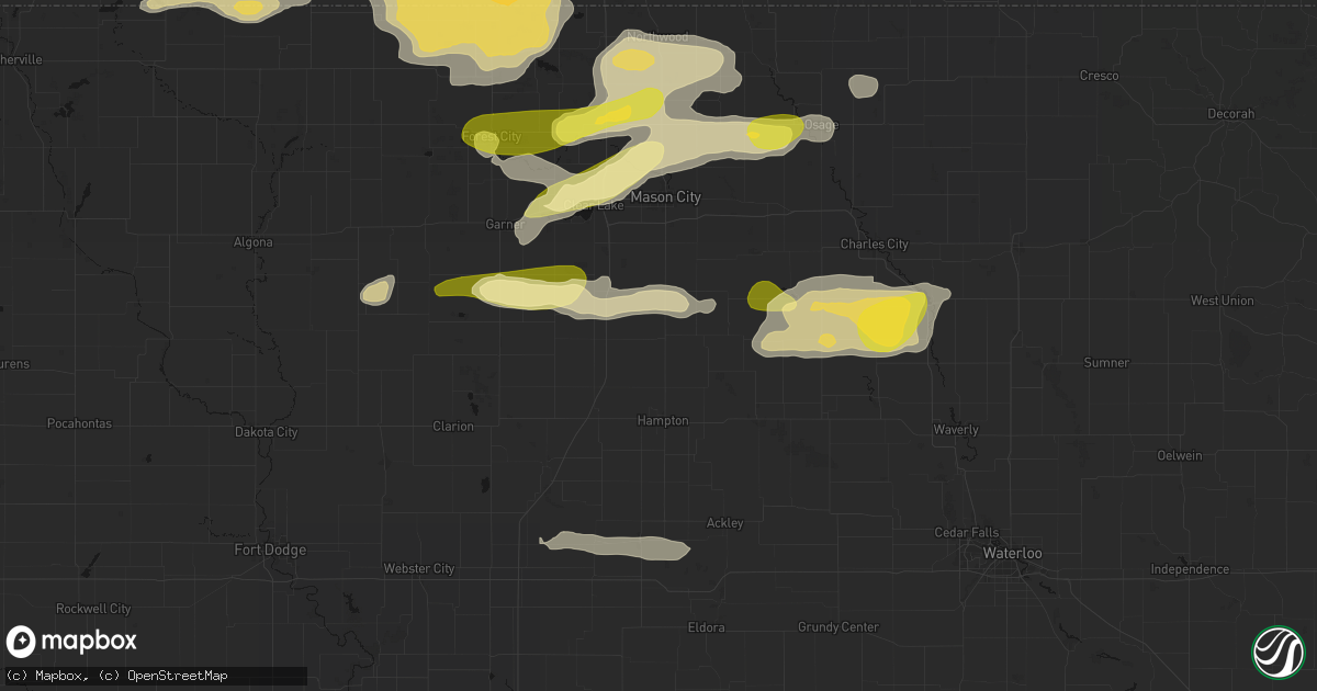Hail map in Sheffield, IA on August 7, 2026