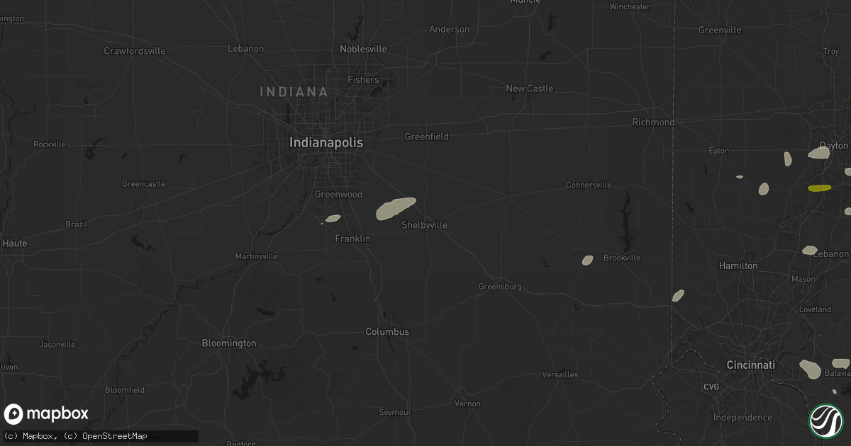 Hail map in Shelbyville, IN on August 7, 2026