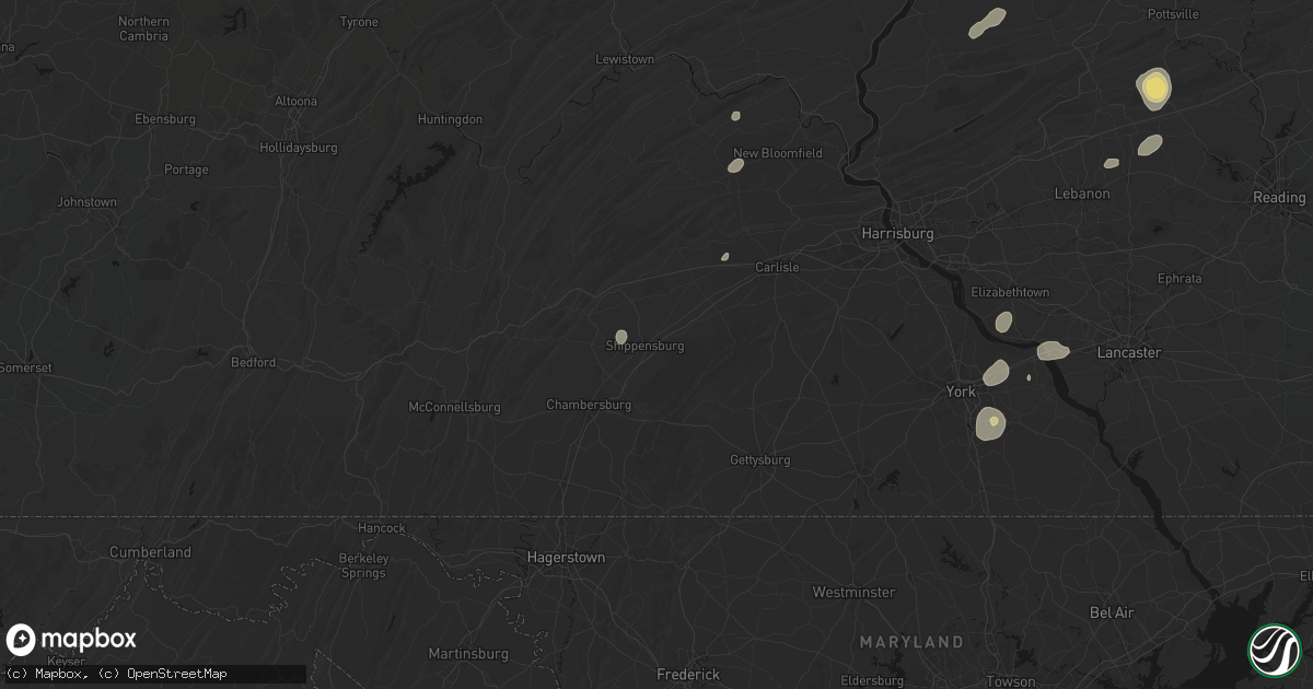 Hail map in Shippensburg, PA on August 7, 2026
