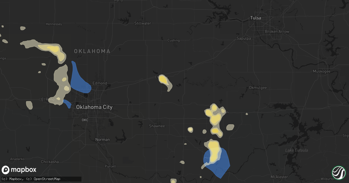 Hail map in Sparks, OK on August 7, 2026