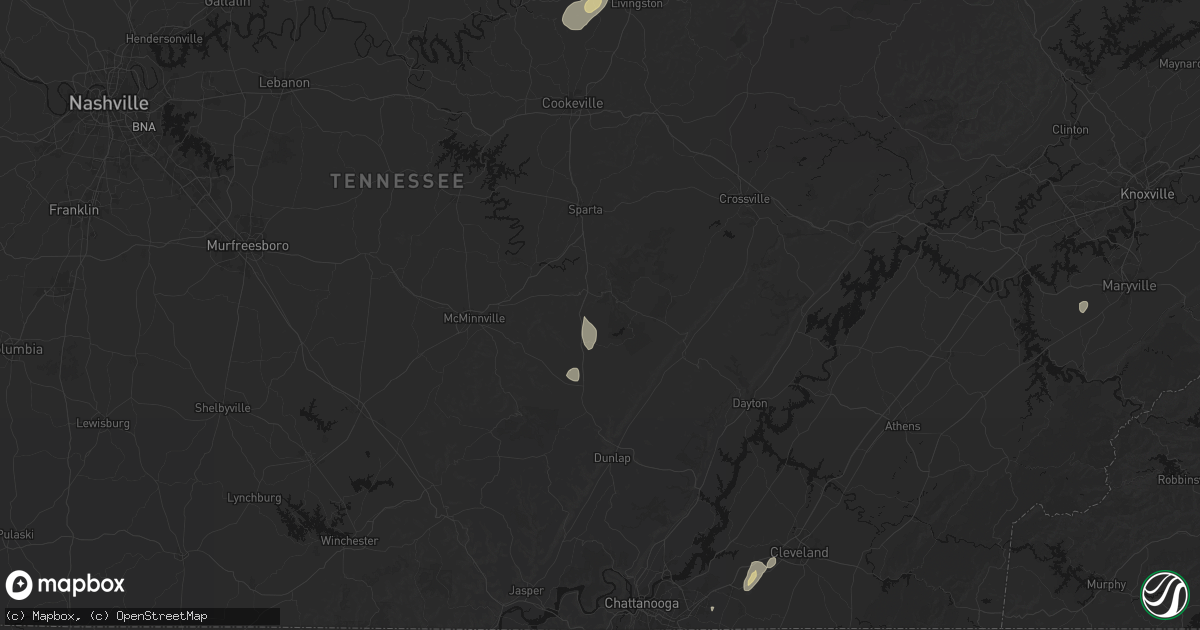 Hail map in Spencer, TN on August 7, 2026