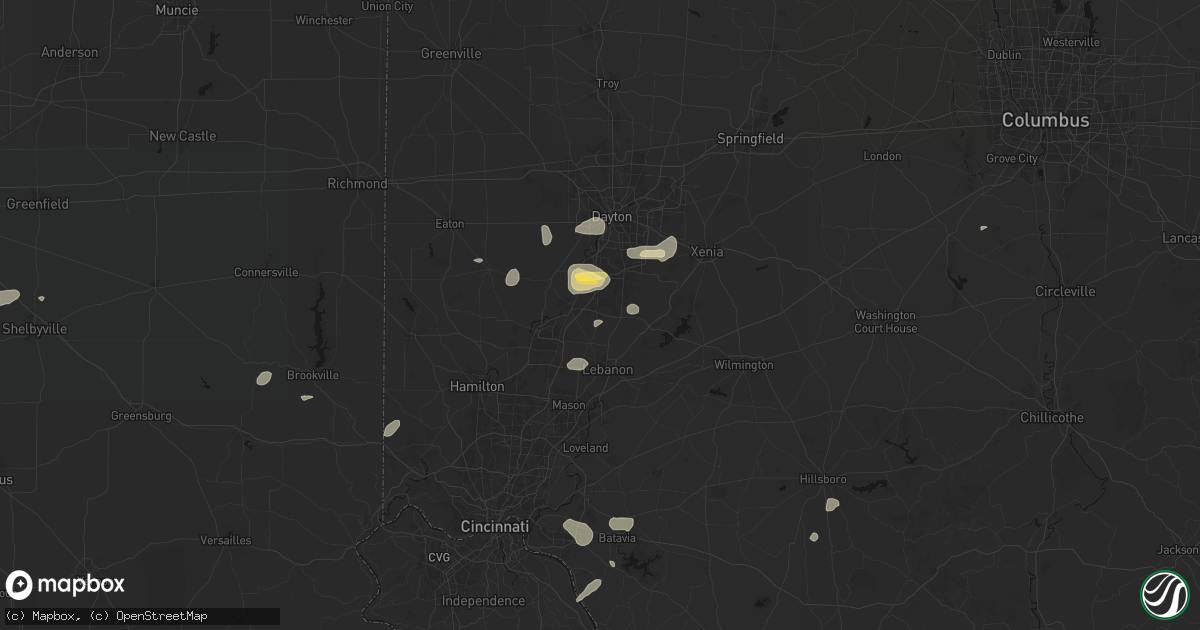 Hail map in Springboro, OH on August 7, 2026