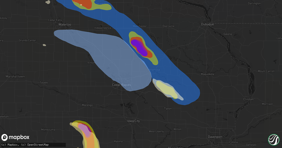 Hail map in Springville, IA on August 7, 2026