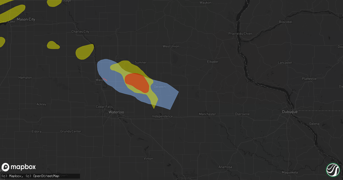 Hail map in Stanley, IA on August 7, 2026