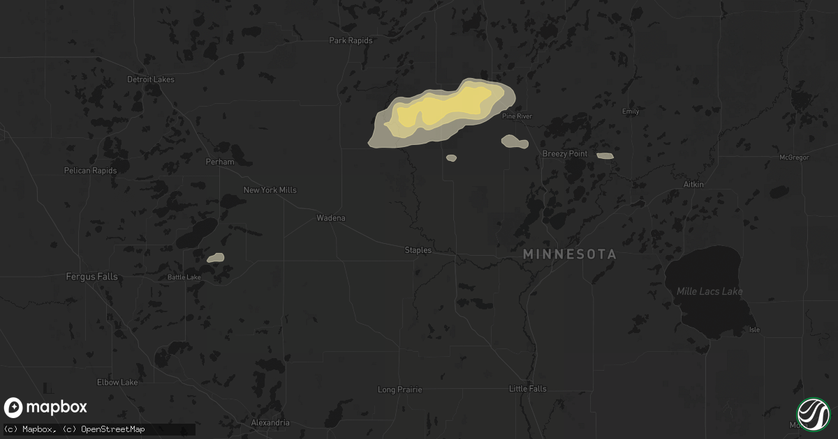 Hail map in Staples, MN on August 7, 2026