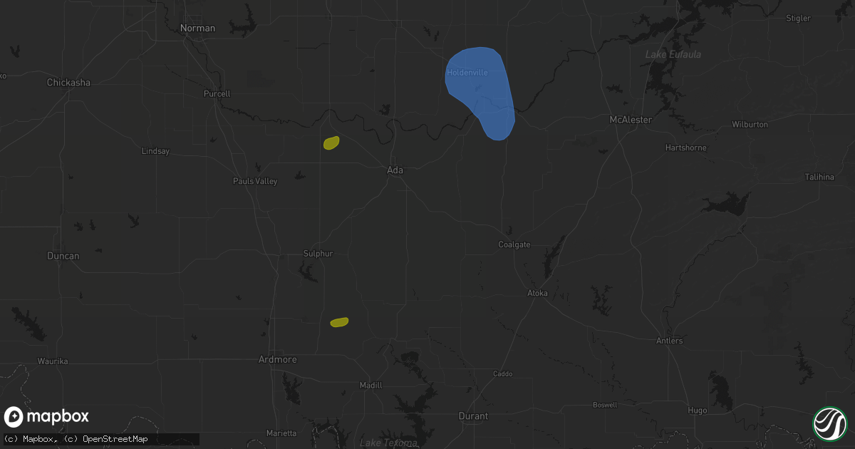 Hail map in Stonewall, OK on August 7, 2026