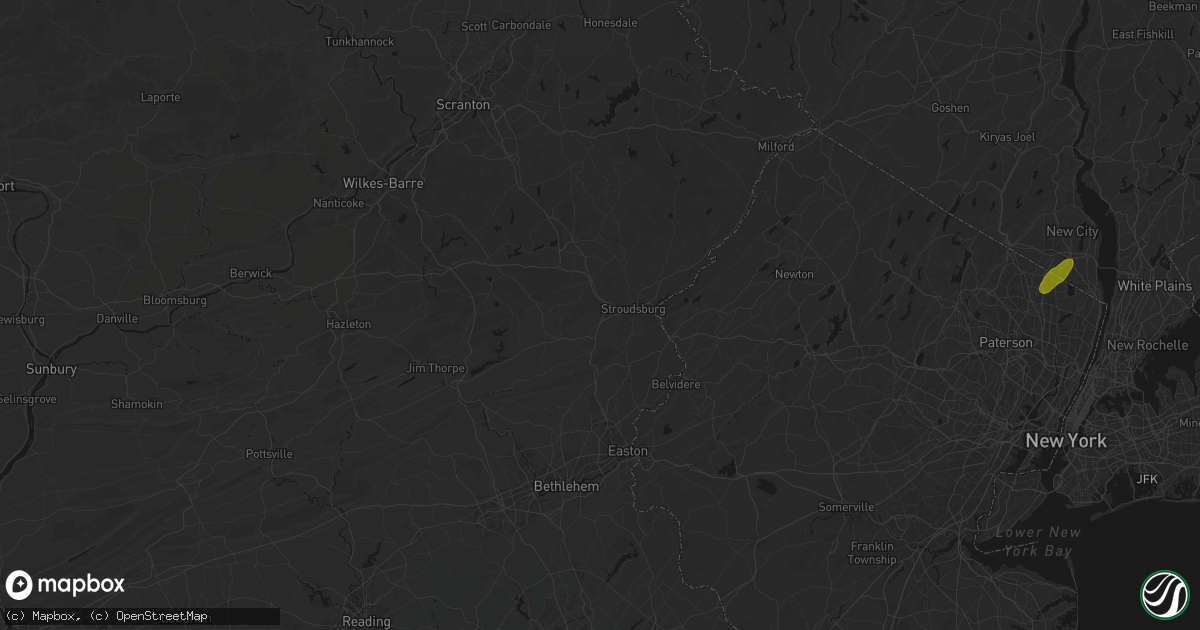Hail map in Stroudsburg, PA on August 7, 2026