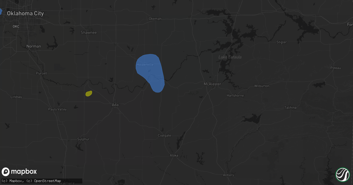 Hail map in Stuart, OK on August 7, 2026