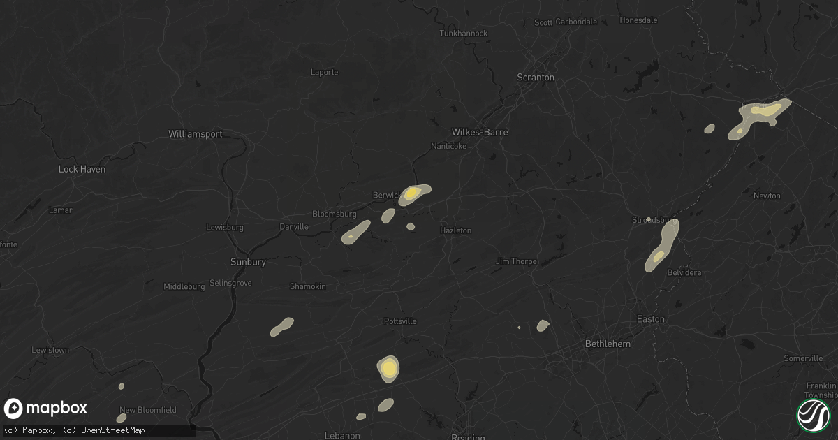 Hail map in Sugarloaf, PA on August 7, 2026