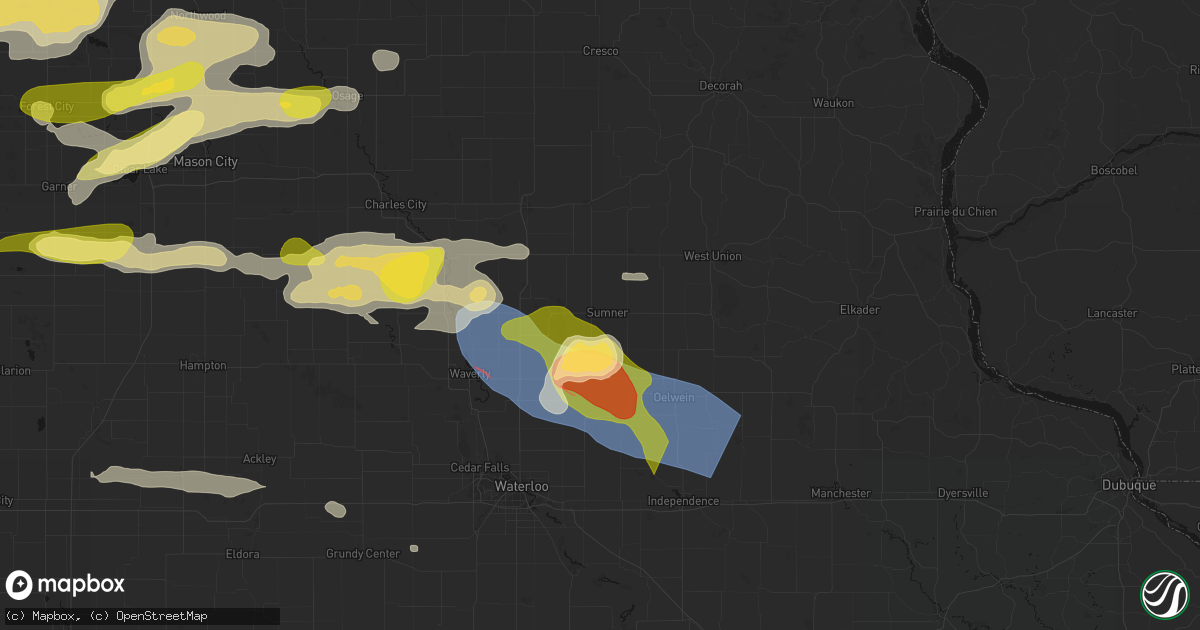Hail map in Sumner, IA on August 7, 2026