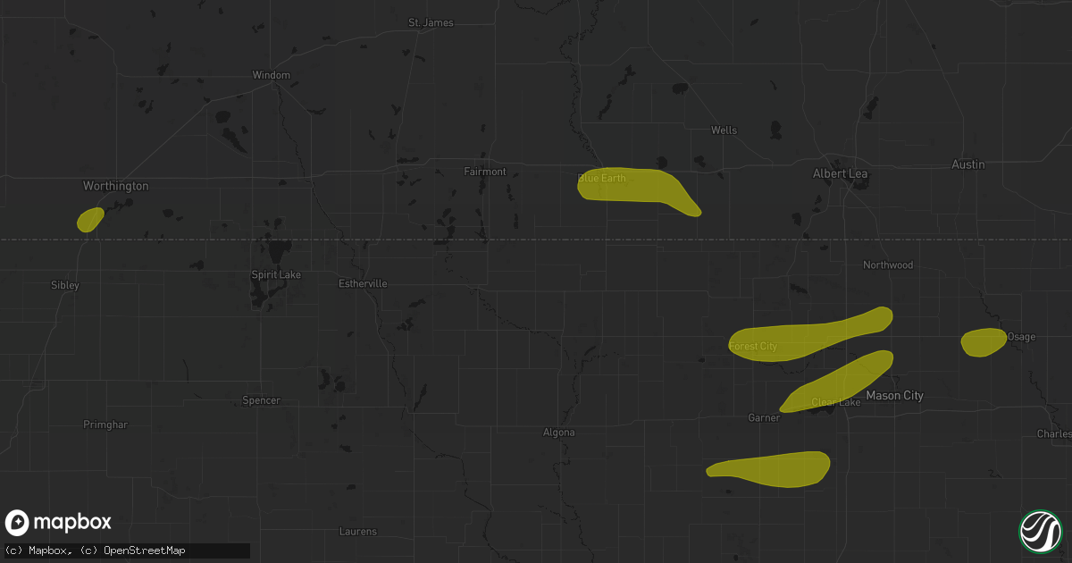 Hail map in Swea City, IA on August 7, 2026