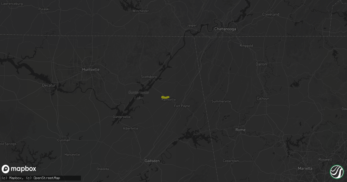 Hail map in Sylvania, AL on August 7, 2026