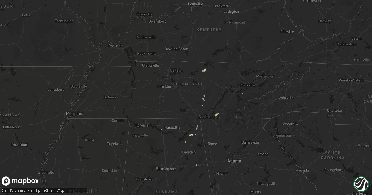 Hail map in Tennessee on August 7, 2026
