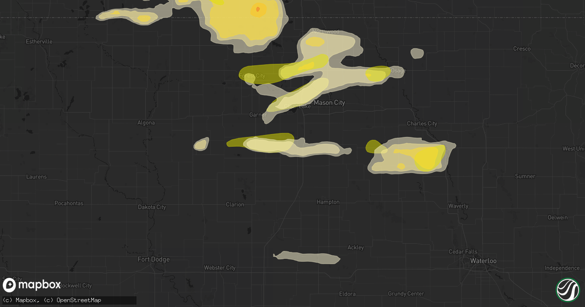 Hail map in Thornton, IA on August 7, 2026