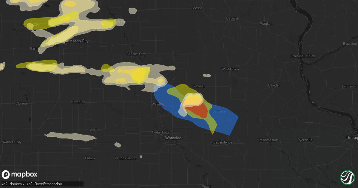 Hail map in Tripoli, IA on August 7, 2026