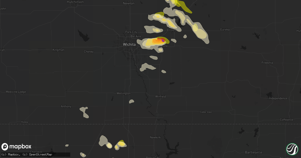 Hail map in Udall, KS on August 7, 2026